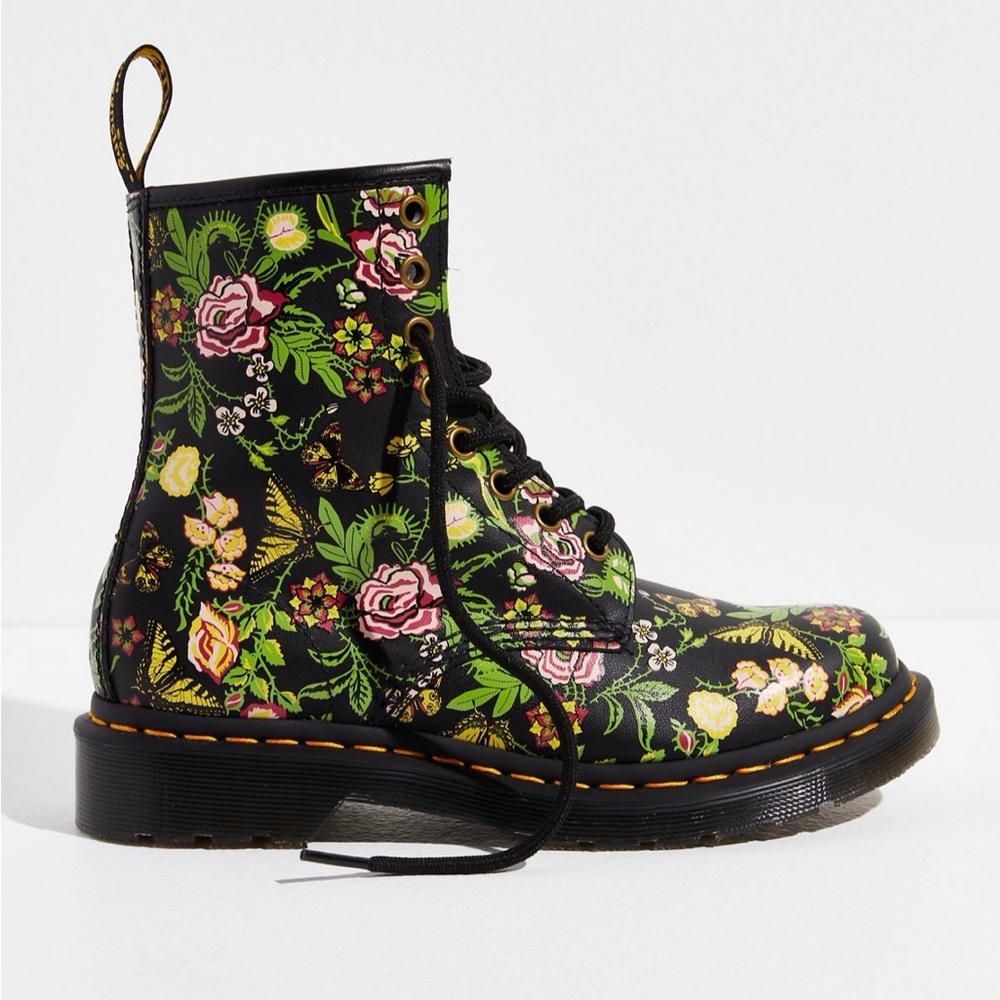 Dr. Martens Black Floral Lace-Up Combat Boot